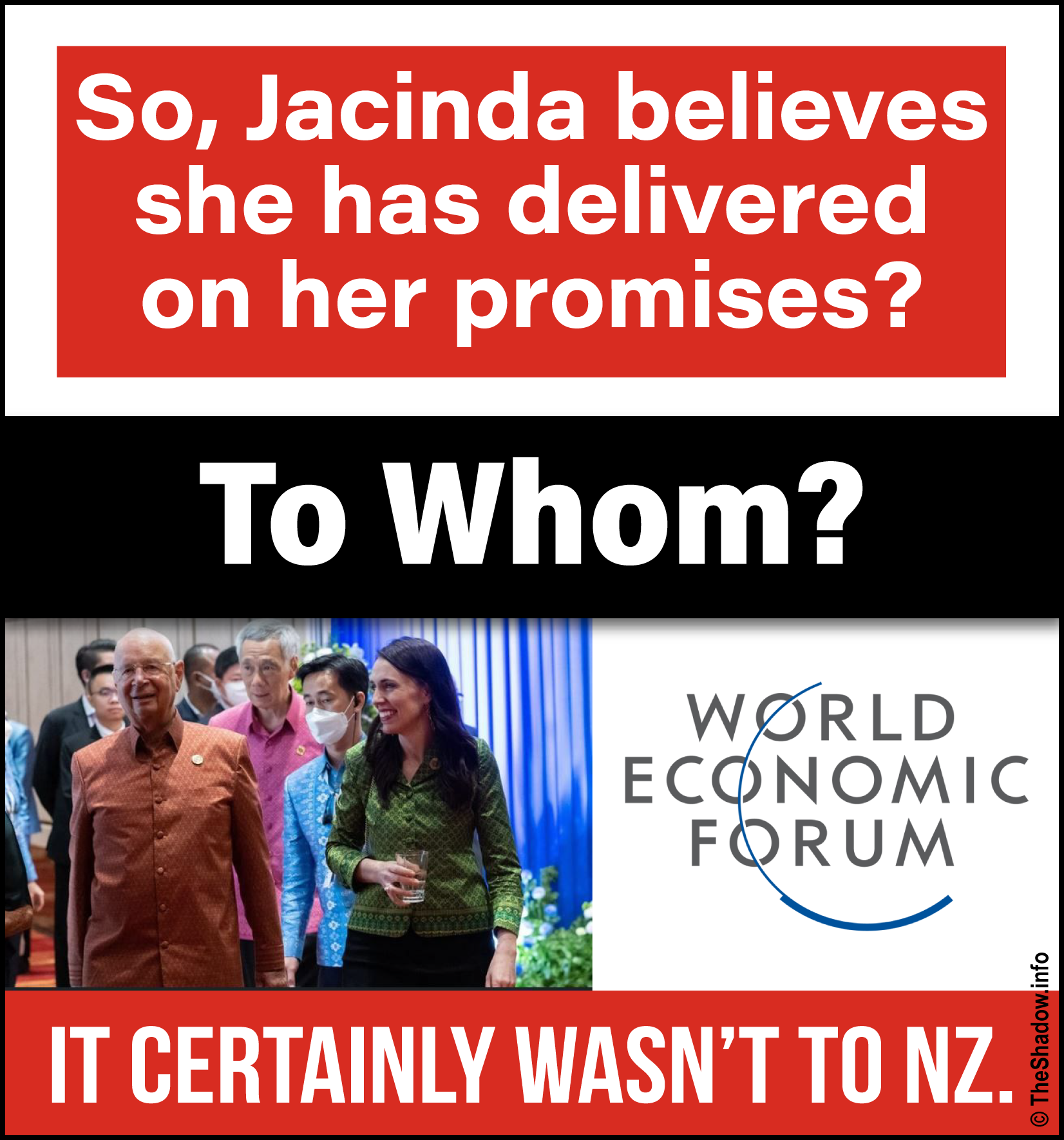 Jacinda promises delivered the shadow info meme
